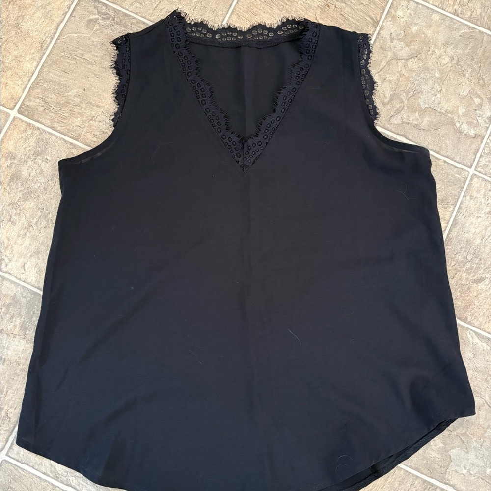 Elegant Black Lace Trim Sleeveless Top Size XL